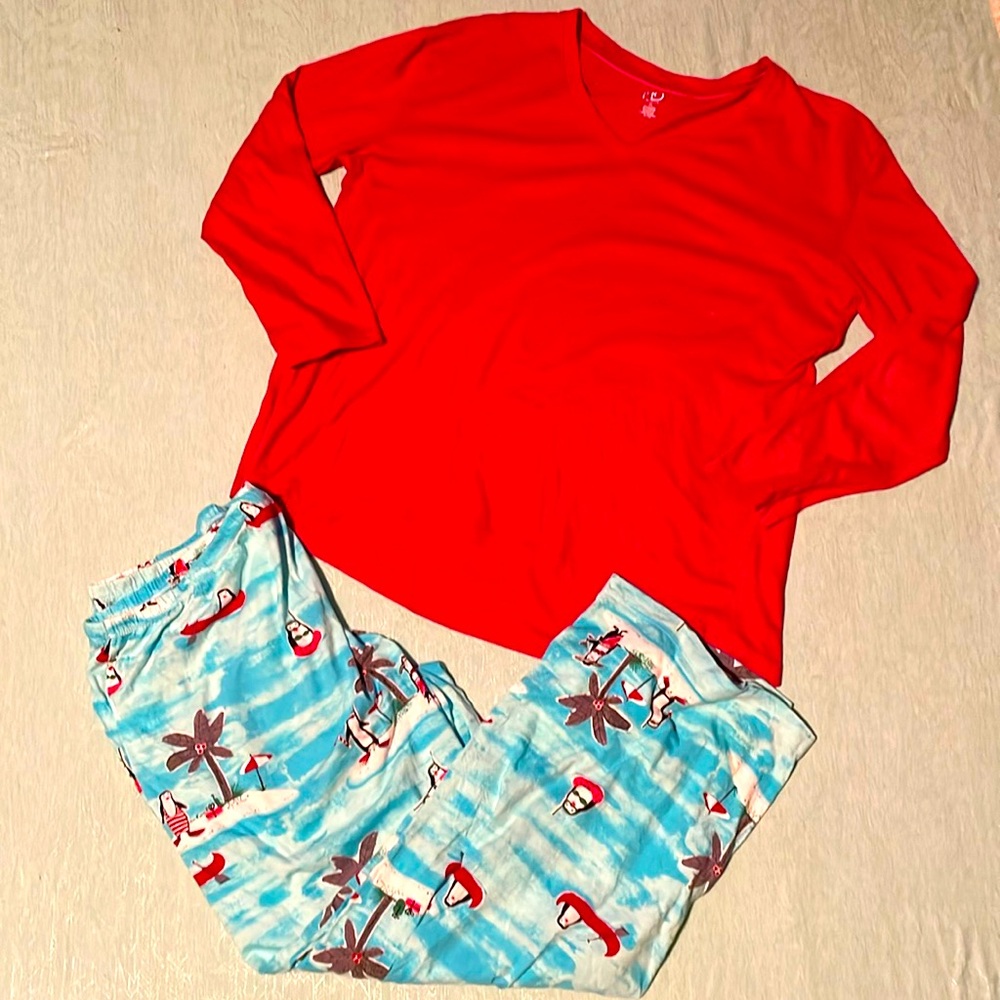 HUE womens Sleep Lounge Pajama pants w/ New Directions Intimates v-neck top NWOT
